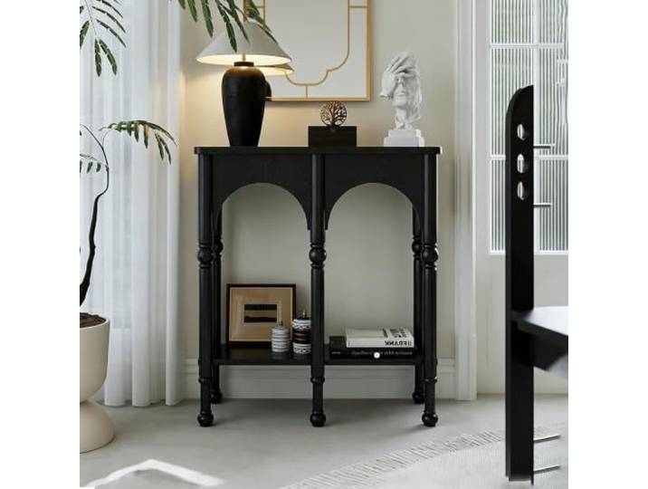Massivholz‑Eingangstisch, Konsolenschrank im französischen Retro‑Stil Massivholzverarbeitung, geruchsarme E1‑Oberfläche, keine Montage nötig(Black,80cm/31.5 )