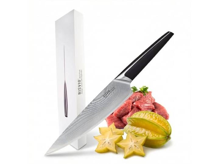 RISVIG 20 cm Damast Küchenmesser Acutus – Profi Kochmesser aus 67 Lagen VG10 Stahl – Japanische Schmiedekunst für ultimative Schärfe & Präzision – HRC62