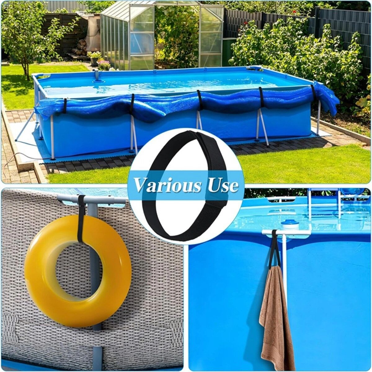 INF Verstellbare Nylon-Schwimmbad-Abdeckgurte mit beidseitigem Klettverschluss für Aufstellrahmen-Pools, Oxford-Stoff, 100cm x