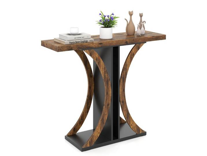 Console d'Entrée COSTWAY de Style Industriel Cadre Géométrique 100 x 29 5 x 80 cm (L x l x H) pour Salon Couloir Marron