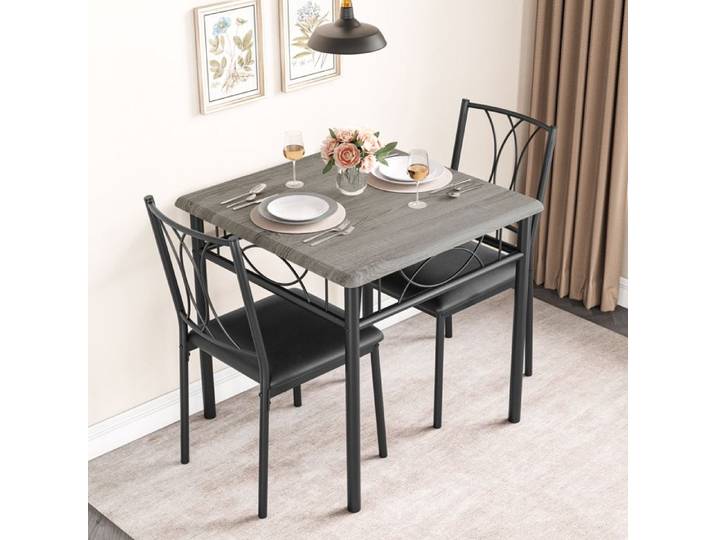 Ensemble Table et 2 Chaises Set de Salle à Manger MDF pour Cuisine Petit Espace Appartement Jardin Studio Salon gris
