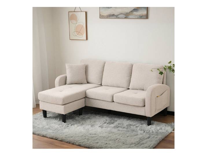 Furnishings Home Ecksofa Sofa Polstersessel 3-Sitzer Chaiselongue, Mit Chaiselongue, Leinenstoff, für Wohnzimmer, Apartments und Büros