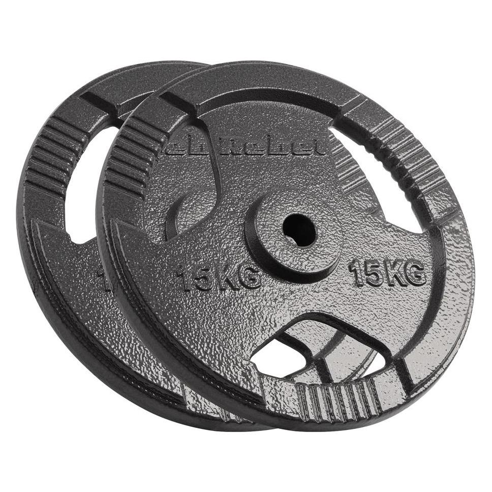 Rebel Gusseisen Gewichtssatz 2x15kg Bohrung 31mm Scheibe mit Griffen ACTIVE (2 x 15 kg) (RBA-2136)