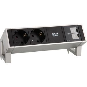 Bachmann Tischsteckdose Desk 2, mit 0,2 m GST18 Kabel, klemmbar, silber / schwarz, 2-fach & USB-C