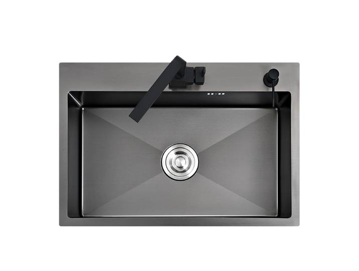 Petit évier de cuisine en acier inoxydable noir, à poser sur le comptoir ou à encastrer, pour le lavage des légumes, avec soudure sans joint