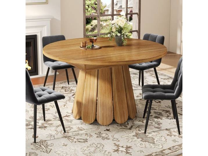 LPOSPI Table à manger extensible 118-158 cm - table ronde à ovale avec allonge pour 6 personnes structure mdf et métal - brun