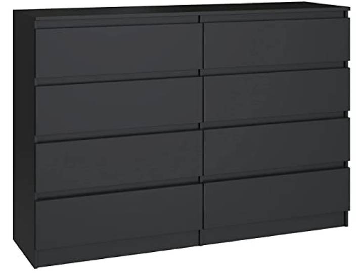 3xE Living Kommode 120 cm, 8 Schubladen, Schwarz, 120 x 39 x 101 cm