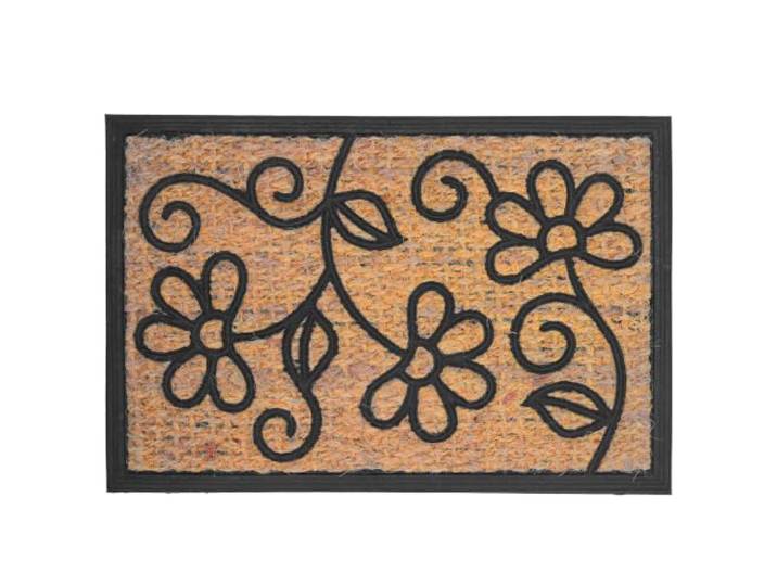 Relaxdays Paillasson fibre de coco & PVC\, motif floral\, naturel/noir 60 x 40 cm\, intérieur et extérieur\, antidérapant