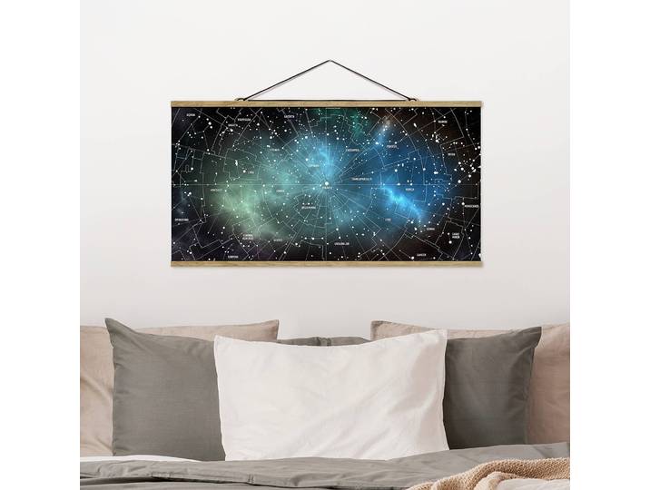 Tableau déco Carte des étoiles Tissu Noir 50 x 25cm