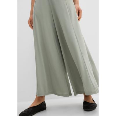 Culotte BONPRIX "Jersey-Culotte mit weitem Bein", Damen, Gr. 40/42 (M), N-Gr, grün (rauchgrün), Obermaterial: 70% Modal, 30% Polyester, loose fit, Hosen Culotte, aus Modal und Polyester, Loose fit Passform, weites Bein