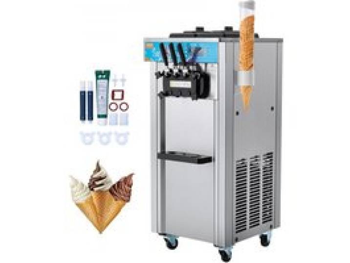 VEVOR Kommerzielle Softeismaschine, 21–31 l/h Leistung, Freistehende Softeismaschine mit 3 Geschmacksrichtungen, 2 x 5,5 L Edelstahlzylinder, LED-Panel, Automatische Vorkühlung, für Restaurantbars