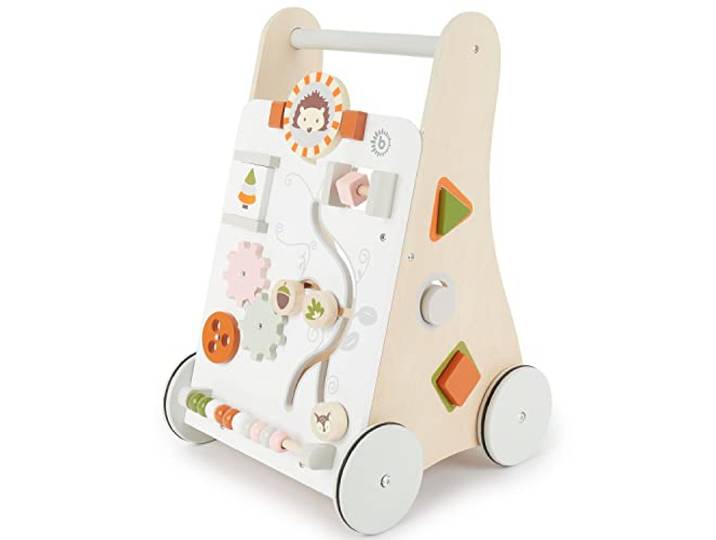 Bieco Lauflernwagen Holz ab 1 Jahr Multifunktionale Baby Lauflernhilfe Laufwagen für Babys zur Förderung der Motorik Baby Gehhilfe mit Gummibereifung Activity Lauflernhilfe für Babys