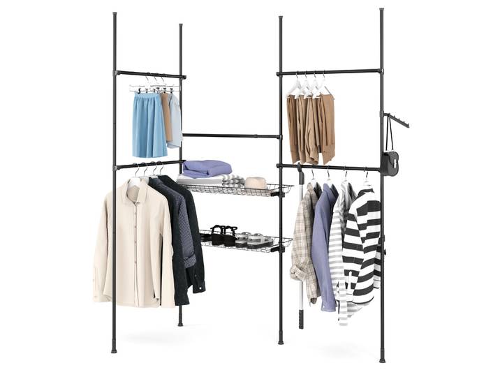 Kleiderständer mit 5 Stangen und 2 Körben verstellbar 200 - 270 cm schwarz