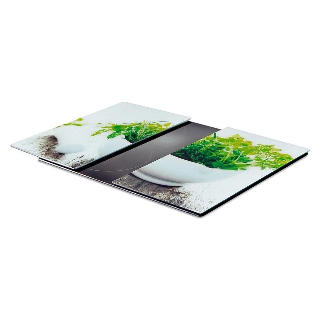 Vilde Glastische, 2 Stück, 60 x 52 cm, Herdabdeckung aus gehärtetem Glas mit Kräutern (64611969)