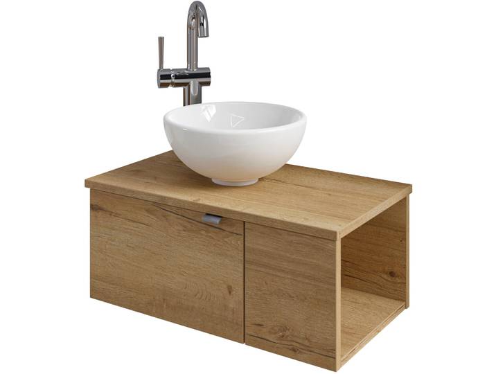 Waschtisch SAPHIR Serie 6915 Waschschale mit Unterschrank für Gästebad, Gäste WC , braun (halifax eiche, halifax eiche, halifax eiche quer nb), B:61cm H:39,8cm T:35cm, Waschtische, Waschtisch, 61 cm breit, 2 Türen, offenes Fach, kleine Bäder, ohne Armatur