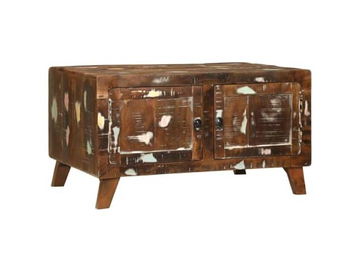 Couchtisch Massivholz Recycling 80 x 54 cm Mehrfarbig Aufbewahrungsbox, Arbeitsplatte für Bücher und Dekorationen, rustikaler Stil, spanischer Charme, Doppelmontage
