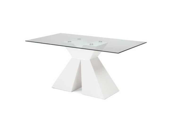Table fixe en verre Zefiro avec base en bois - Blanc - Contemporain - Rectangulaire