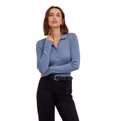 Strickpullover FALKE "Ultrafine Merino", Damen, Gr. XS, blau steel (6958), Pullover Strickpullover