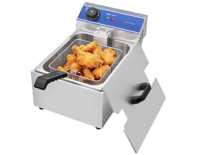 MOOTACO Friteuse électrique Professionnelle Inox unique réservoir 6L Huile\, 3000W\, 1 Paniers à Friture avec Poignée en Caoutchouc