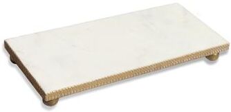 Classic Touch "White Marble Oblong 14""x6"" Tray with Gold Beaded Edge - 14"" x 6"""