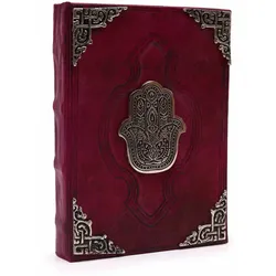 Heafty Red Tan Book - Zinc Hamsa Decor - 200 Deckle Edges Pages - 26x18cm