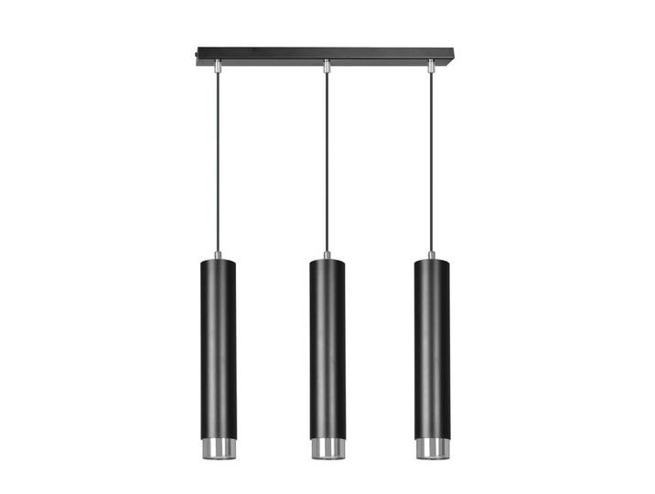 Suspension avec 3 abat-jour cylindriques noirs et chromés