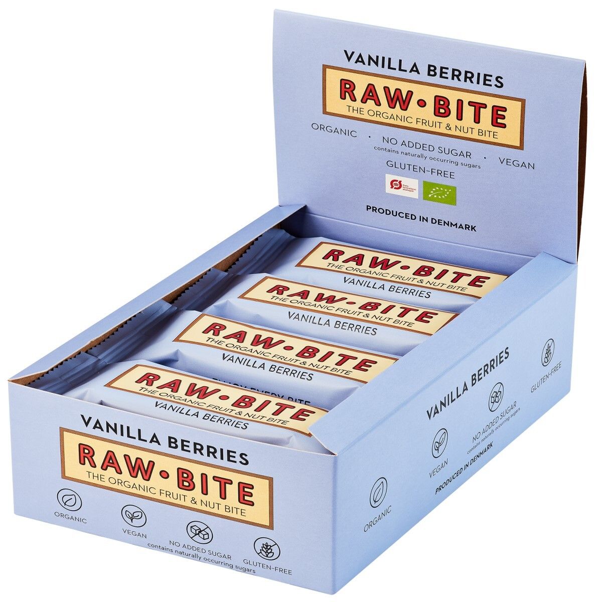 Rawbite Bio Riegel, Vanille-Beere 12x50 g Riegel