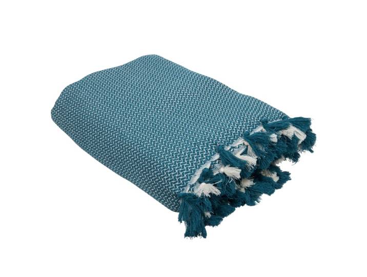 Plaid coton bleu pétrole 160x250