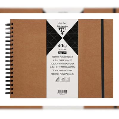Clairefontaine 3x Album DIY zum Personalisieren, 40 Blatt Kraftpapier 200g im Format 32x24 cm, Umschlag aus Kraftkarton - Kartonbraun 95430C