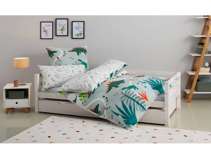 Kinderbettwäsche GOODPRODUCT CUDDLEE , grün (dinosaurier), B/L: 135cm x 200cm, 1 Stk., 1 Stk., Biber, B/L: 80cm x 80cm, 2, Biber, Obermaterial: 100% Baumwolle, Bettwäsche, Kinderbettwäsche, in vielen Designs: Dino,Einhorn,Weltraum,Baustelle,Herz,Trecker,Safari