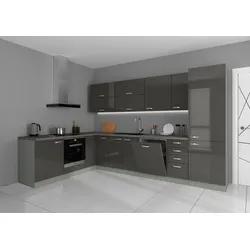 Küche Bianca Ecke II 210x330 cm Küchenzeile in Hochglanz Grau Küchenblock Grey