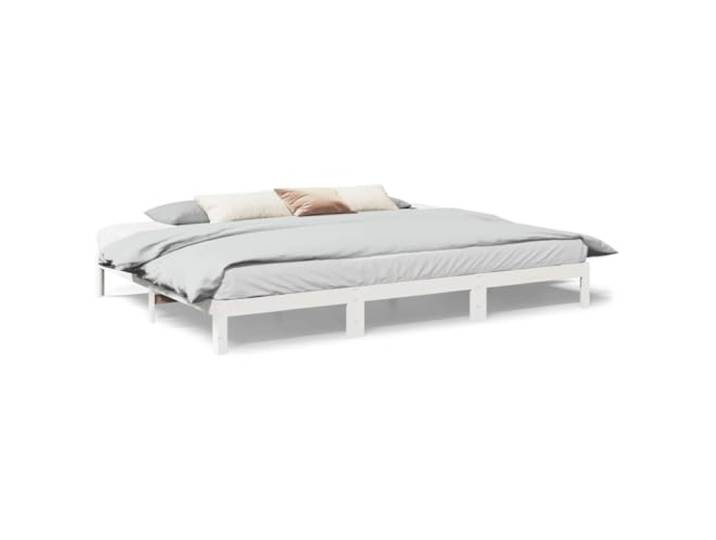 PUGYNBK Bettgestell für Familienbett, Weiß, 270 x 200 cm Kiefer massiv, Lattenrost inklusive, ohne Lattenrost, stabile Beine, geräumiger Platz