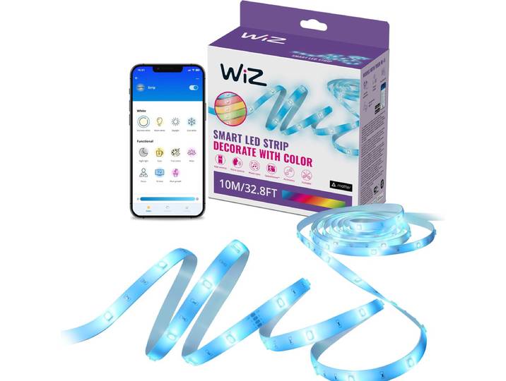 WiZ RGB LED strip - 10 meter - Makkelijke installatie - 16 Miljoen kleuren - Muzieksynchronisatie - RGB; één kleur tegelijk