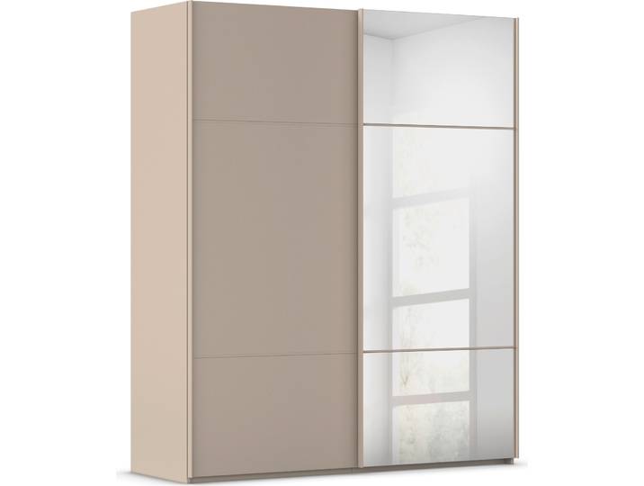 Schwebetürenschrank, Holzwerkstoff, Grau, 181×223×68 cm, Edle Front mit Spiegel, Modern, Rauch