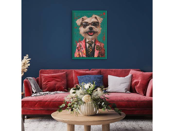 Leinwandbild Flower Dressed Westie Mischgewebe Multicolor 75 x 100 x 3cm