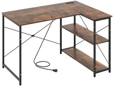 Costway L-shaped 47 Inch Reversible Corner Desk with Adjustable Storage Shelves-Rustic Brown