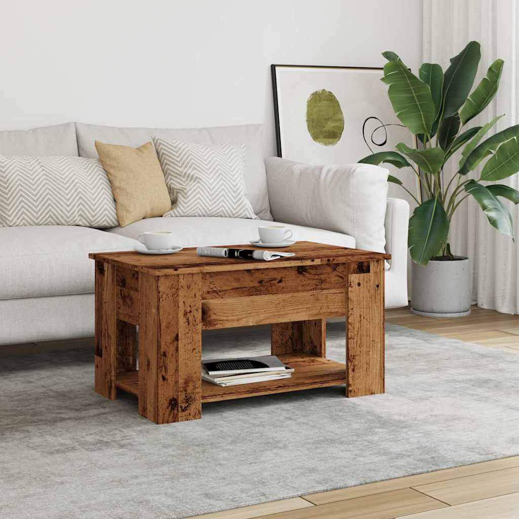 Latitude Run Husnija Lift Top Four Leg Coffee Table with Storage Old Wood 41cm H X 79cm W X 49cm D