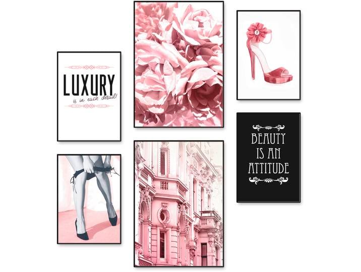 Poster ARTLAND Lebensstil Beauty , pink (farbe bild(er): pink), B:42cm H:29,7cm, Bilder, Poster, Bilder Set, 6tlg. 4xDIN A4 / 2xDIN A3, ohne Rahmen