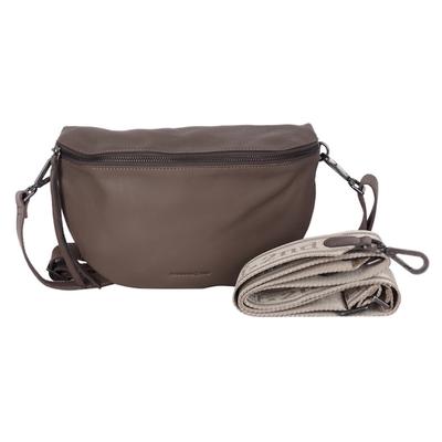 Handtasche HARBOUR 2ND "Evi", Damen, Gr. B/H/T: 28cm x 18cm x 10cm, braun (graubraun), Rindsleder, Taschen Handtasche, Umhängetasche, Tragetasche, Schultertasche mit Logoprägung