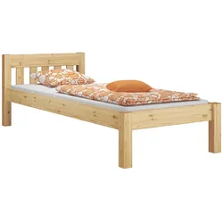 Erst-Holz Einzelbett Massivholz-Bett Kiefer natur 90x200 Futonbett Bettrahmen Rollrost Singlebett 60.38-09FLM