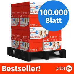 print24 Druckerpapier Kopierpapier 100000 Blatt auf Palette (20x5000) DIN A4 80 g Premium Hochweiß CIE 160 Testsieger PEFC zertifiziert