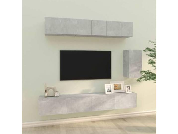 HEFZGDB 6-TLG. TV-Schrank-Set Betongrau Holzwerkstoff mit Wandmontage und reichlich Stauraum für Wohnzimmer Möbel