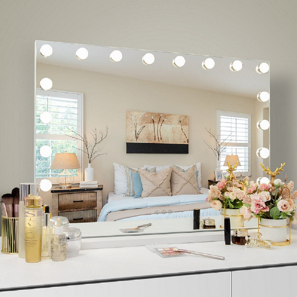 Ivy Bronx Rectangle LED Metal Mirror White 58cm H X 80cm W X 15cm D