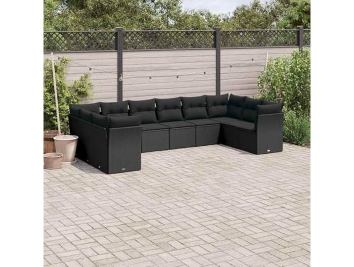 WDGJJFECNMUEHI Résine tressée imperméable Ensemble modulaire 10 pièces Noir Salon de jardin 10 pcs avec coussins noir résine tressée ensemble canapé modulable extérieur imperméable UV pour terrasse