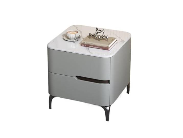 YCCHAH Bett mit Stauraum Rock Slab Top Massivholz Nachttisch, hell, luxuriös, modern, minimalistisch, Aufbewahrung, Zuhause, Schlafzimmer Desktop(B,45x40x50cm)