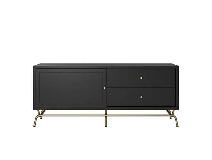 Dorel Home Furnishings Nova TV-Ständer mit 2 Schubladen und 1 Tür aus laminierter Spanplatte Schwarz