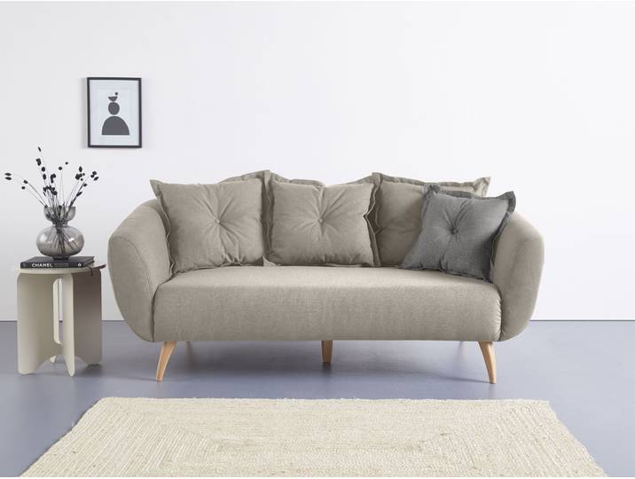 2,5-Sitzer HOME AFFAIRE Baggio modern und romantisches Design, bequem, Breite 196cm , grau (taupe), B:196cm H:80cm T:103cm, Sofas, Zierkissen inklusive