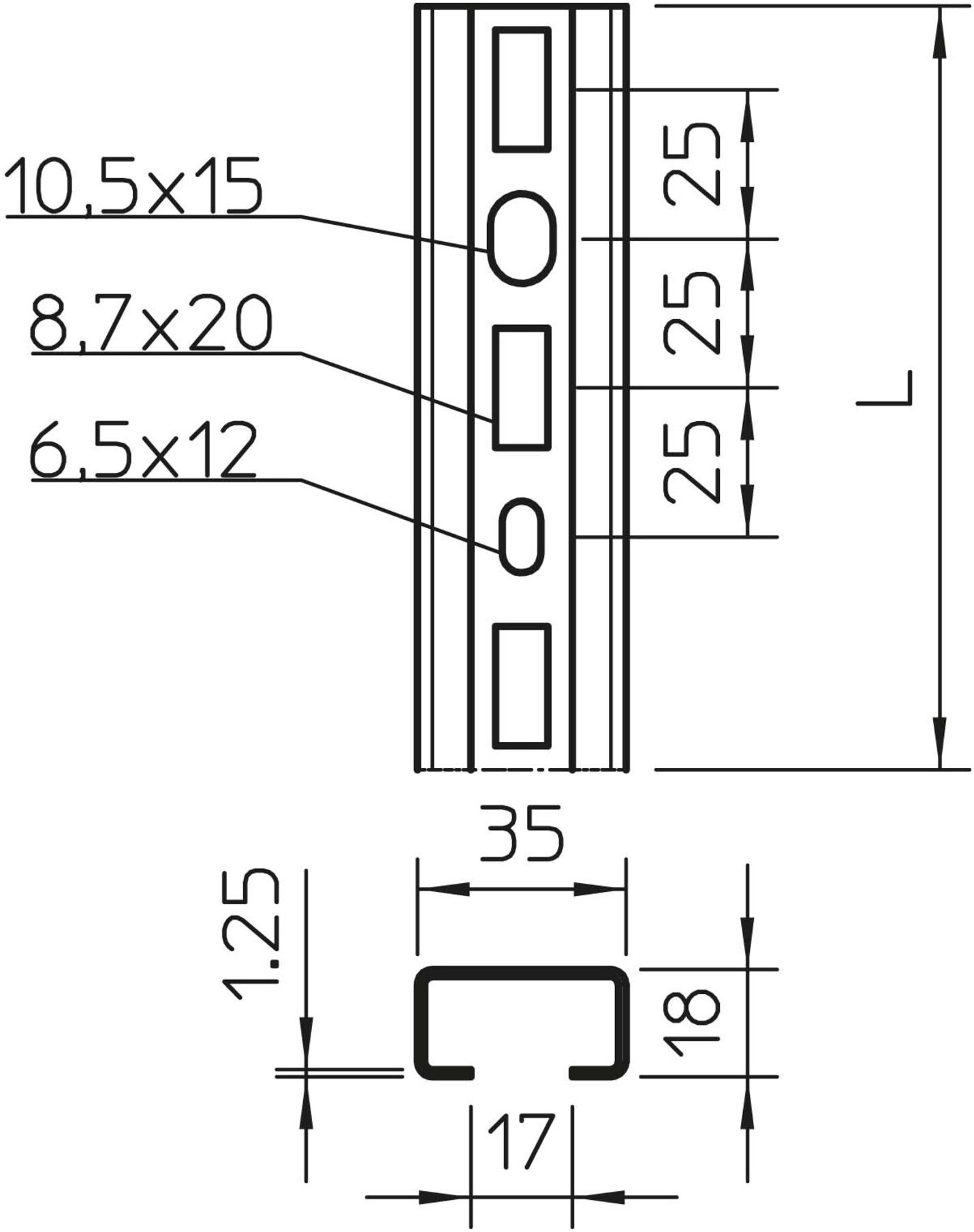 OBO Bettermann CML3518P0200FS Profilschiene gelocht aus Stahlblech mit C-Profil (35x18x2000 mm) für Kabeltragsysteme, 1104268)