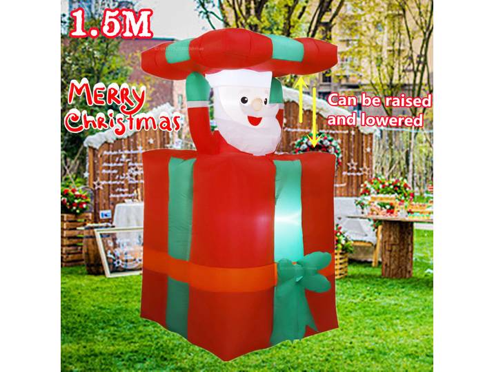 Père Noël gonflable avec lumières LED, modèle haut et bas automatique, décoration de vacances de cour de Noël, accessoires cadeaux, 1.5m, 5 pieds