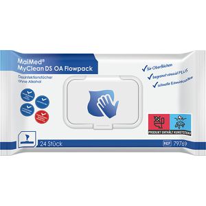 MaiMed Desinfektionstücher MyClean DS OA Flowpack, für Flächen, ohne Alkohol, 14 x 18 cm, 24 Tücher